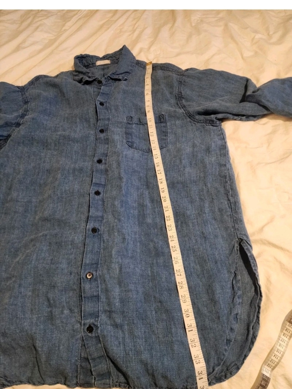 CP Shades Wash Denim Blue Button-Up Linen Shirt B:52" - Picture 8 of 13